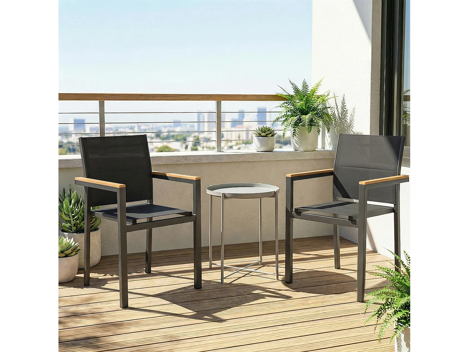 Set 2 sedie esterno impilabili metallo grigio scuro