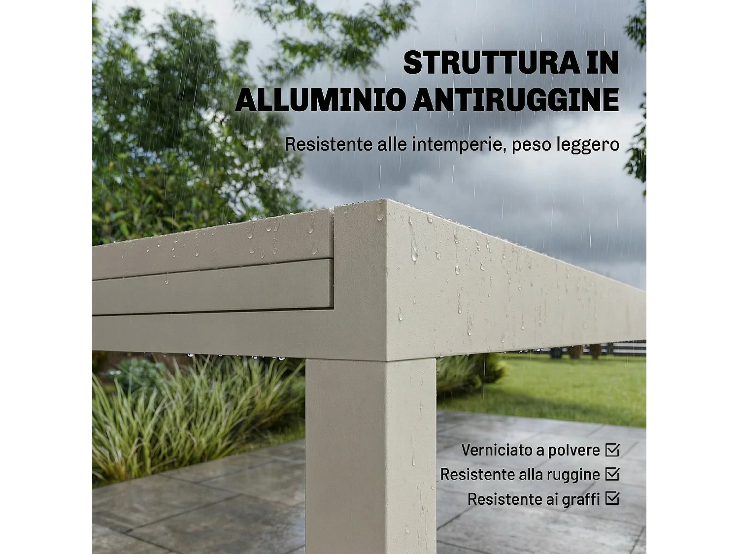 Tavolo da giardino estensibile in alluminio e vetro bianco crema