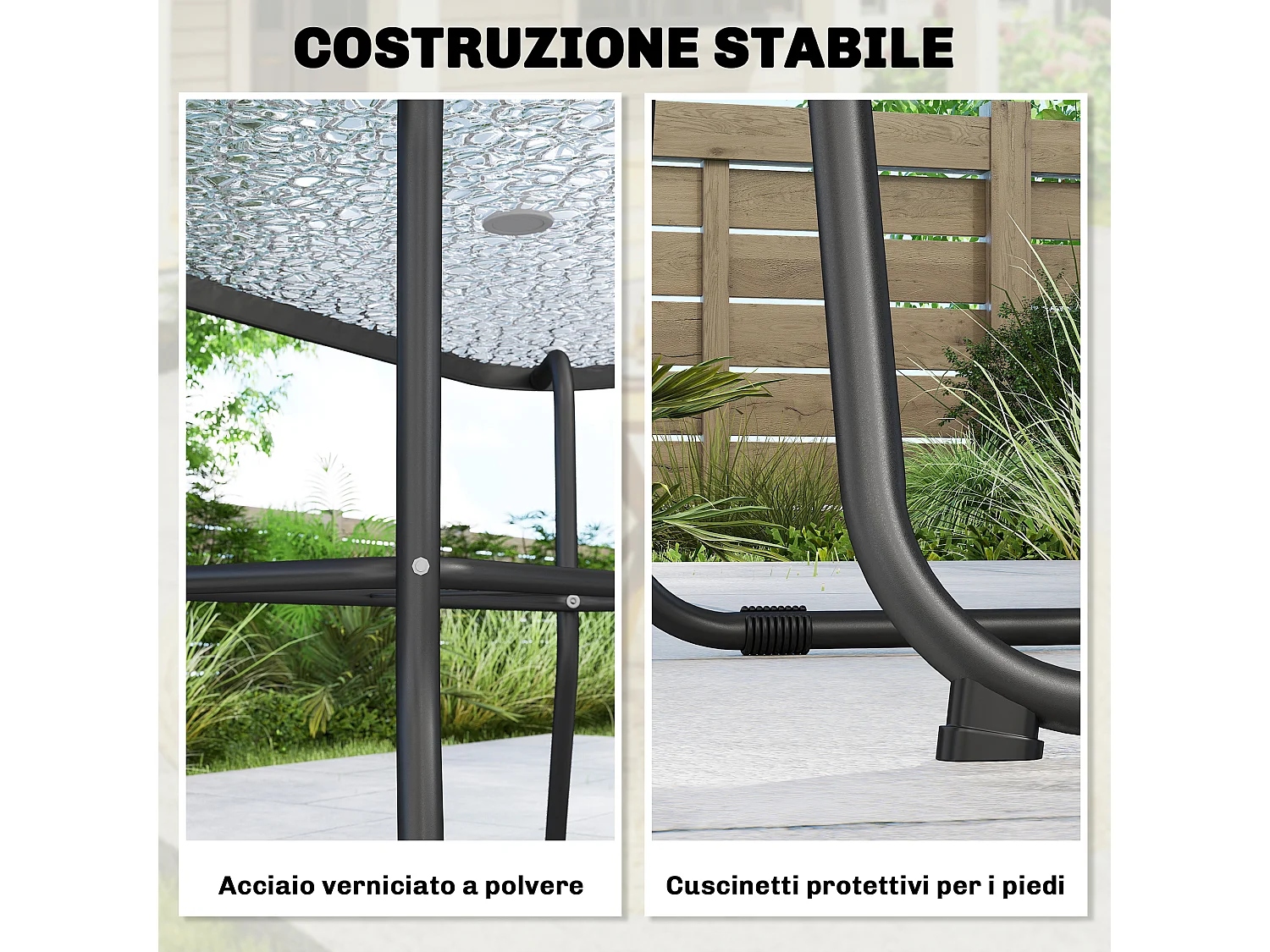 Set da giardino con ombrellone, 6 sedie e tavolo nero
