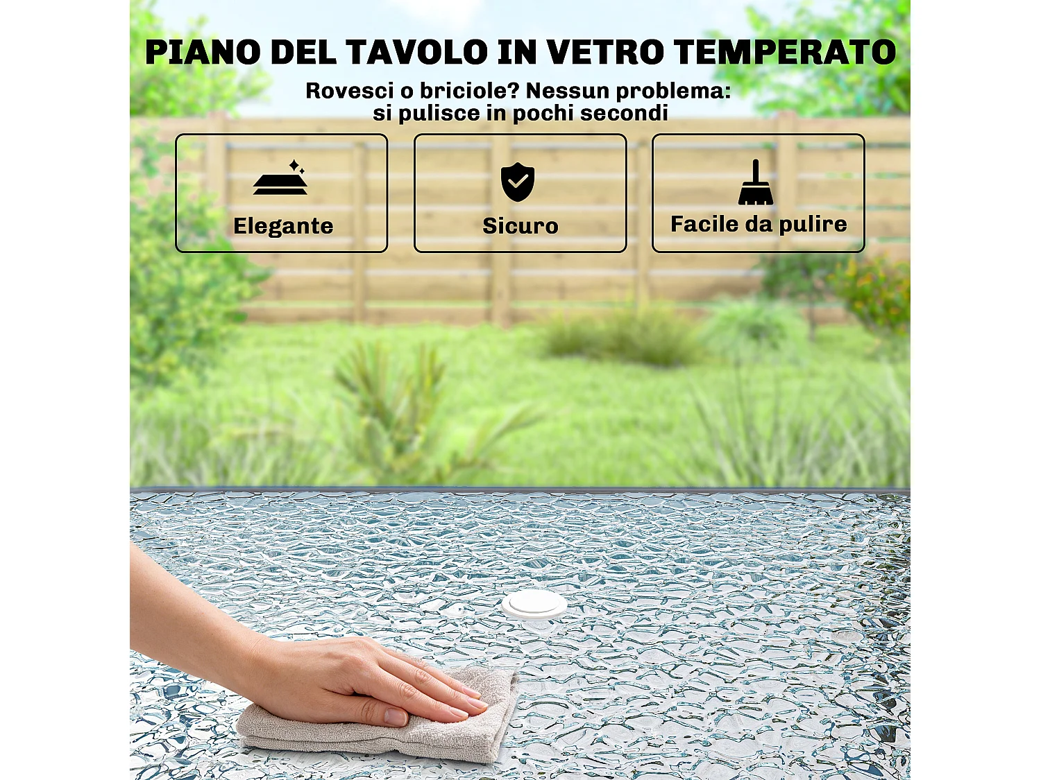 Set da giardino con ombrellone, 6 sedie e tavolo nero