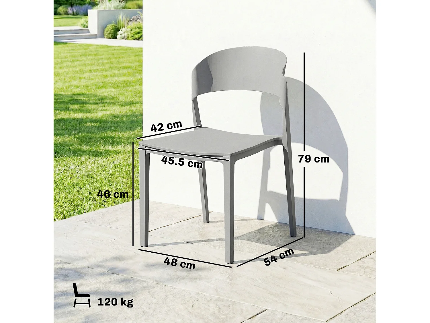 Sedie da giardino impilabili in pp grigio chiaro