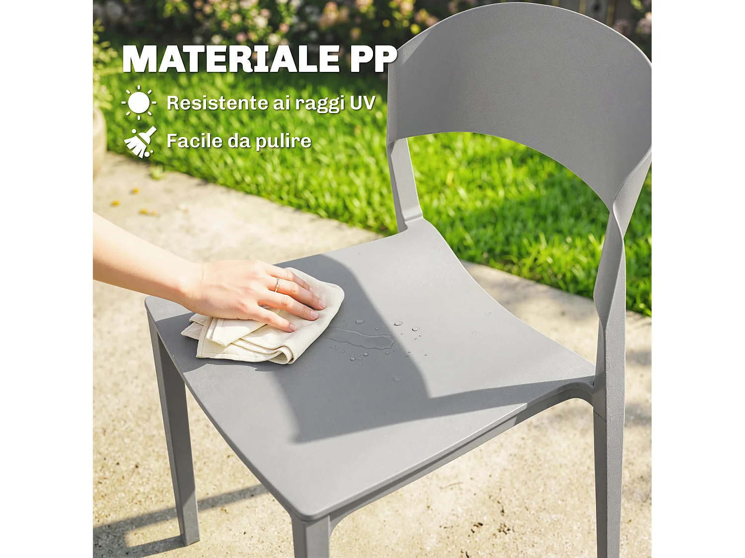 Sedie da giardino impilabili in pp grigio chiaro