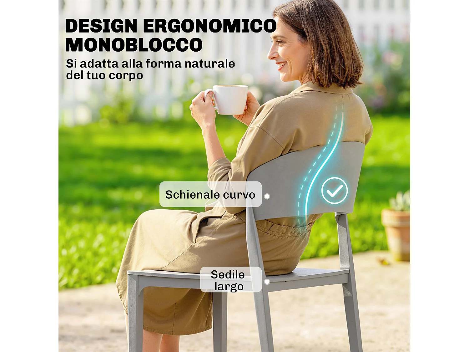 Sedie da giardino impilabili in pp grigio chiaro