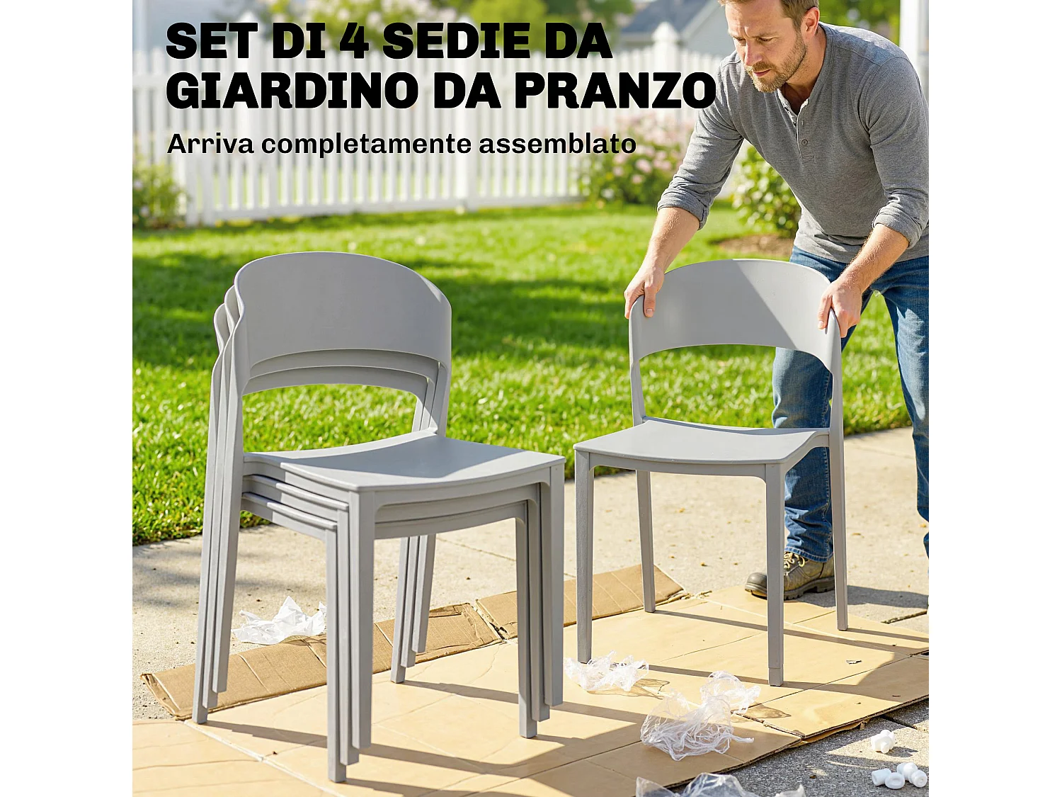 Sedie da giardino impilabili in pp grigio chiaro