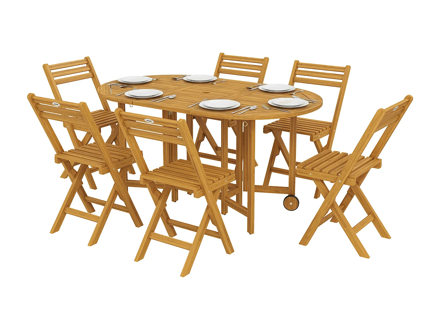 Set da pranzo estensibile in legno di acacia naturale