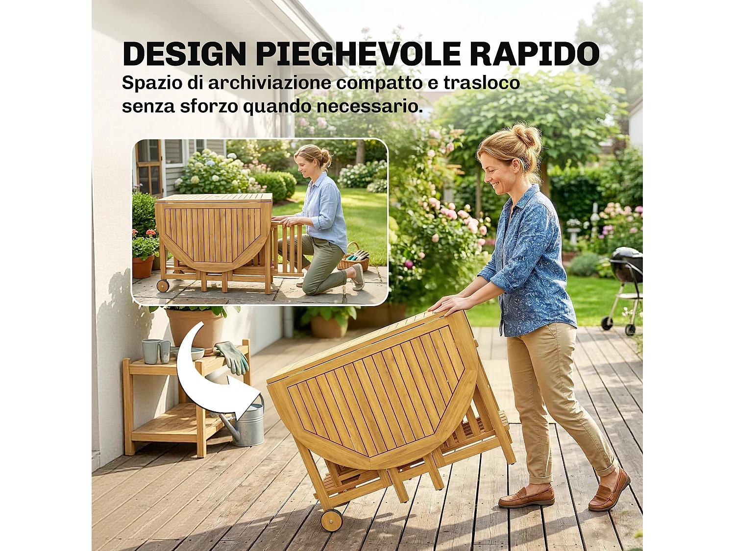 Set da pranzo estensibile in legno di acacia naturale