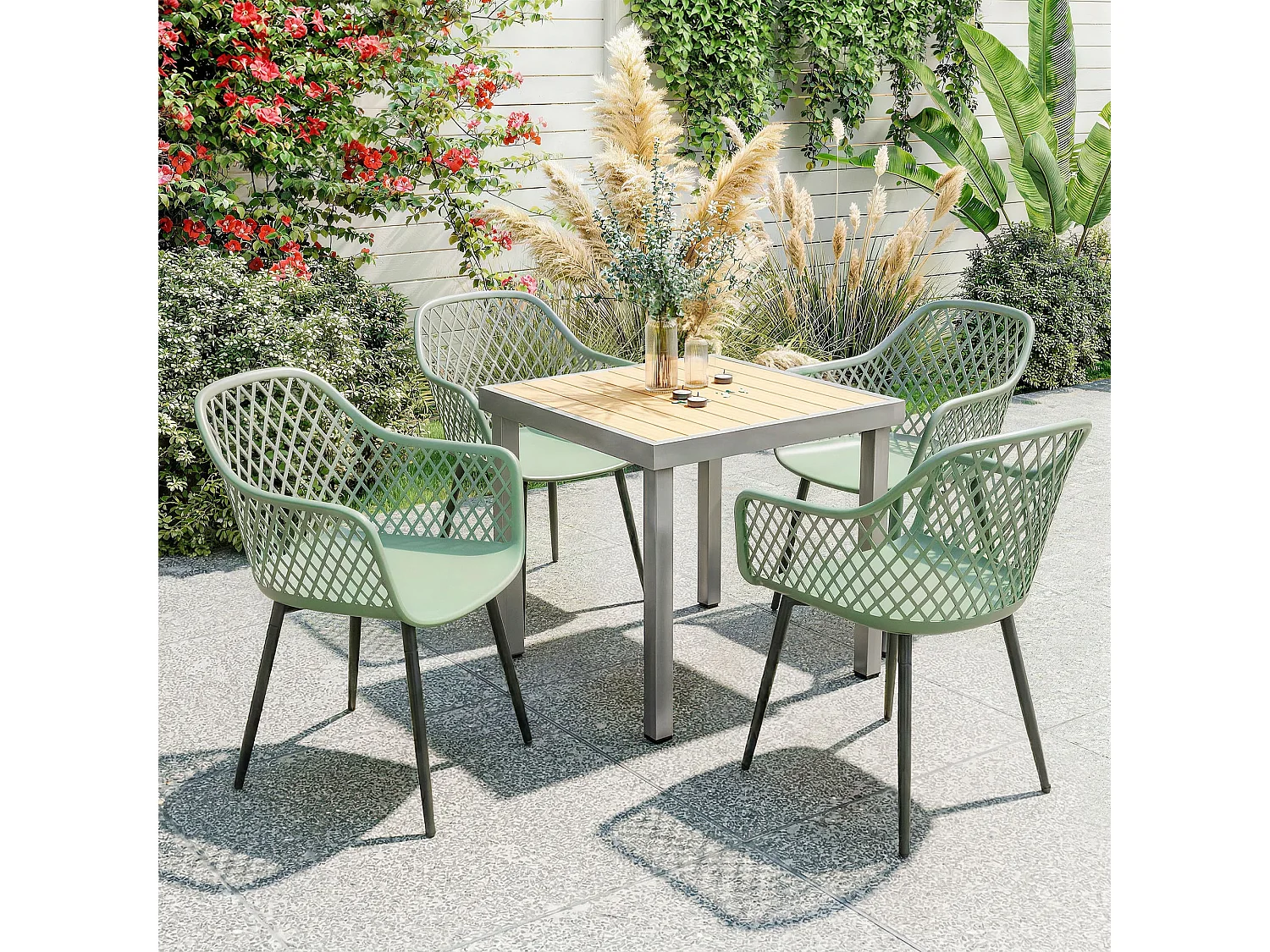Set 4 sedie da giardino con braccioli metallo verde