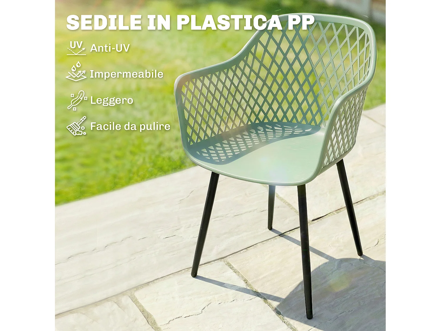 Set 4 sedie da giardino con braccioli metallo verde