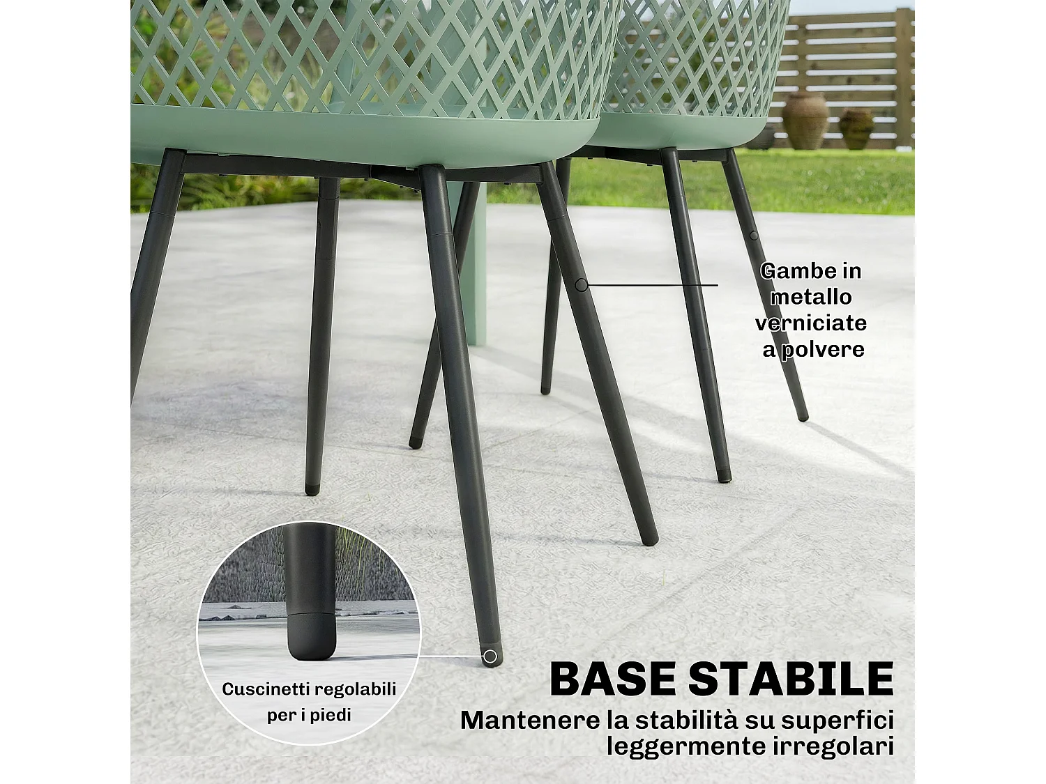 Set 4 sedie da giardino con braccioli metallo verde