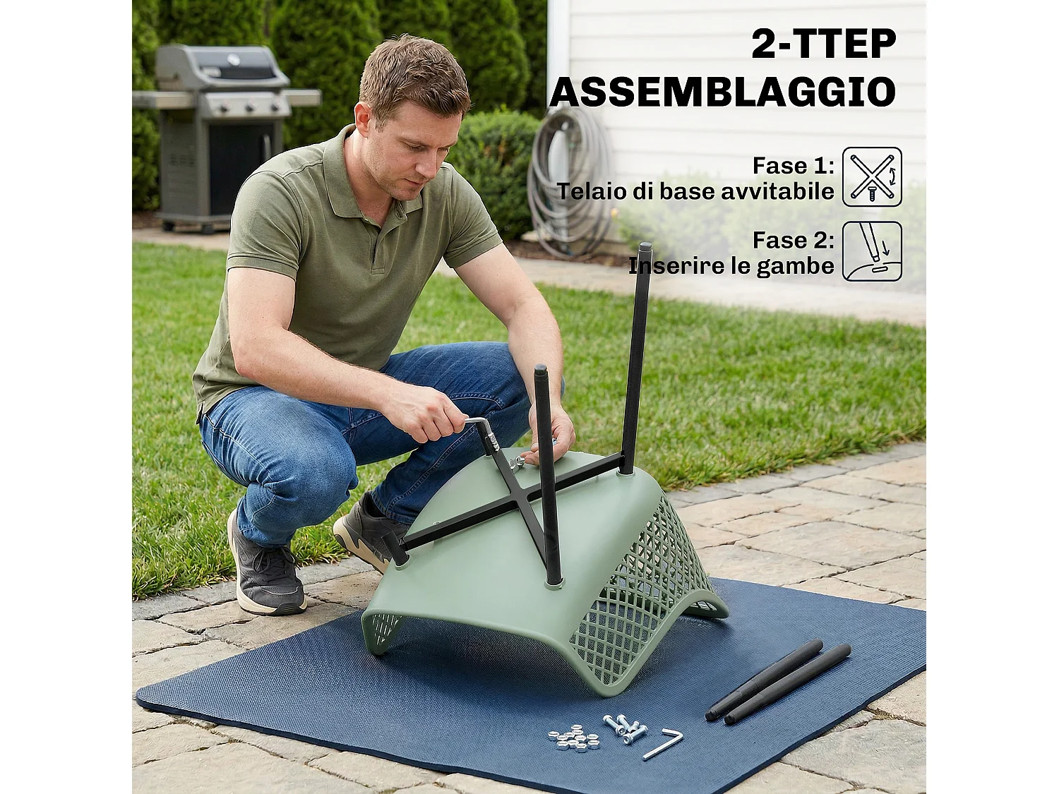 Set 4 sedie da giardino con braccioli metallo verde