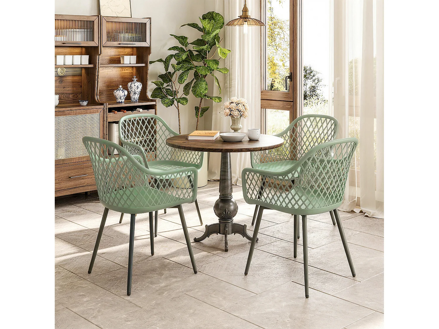 Set 4 sedie da giardino con braccioli metallo verde