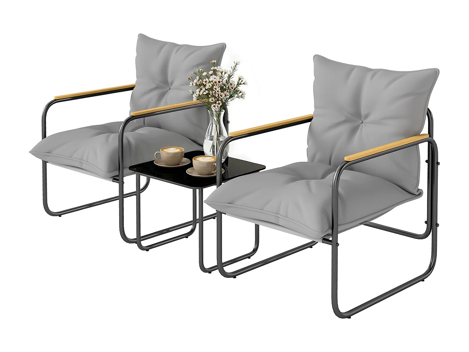 Set bistrò 3 pezzi in metallo grigio scuro