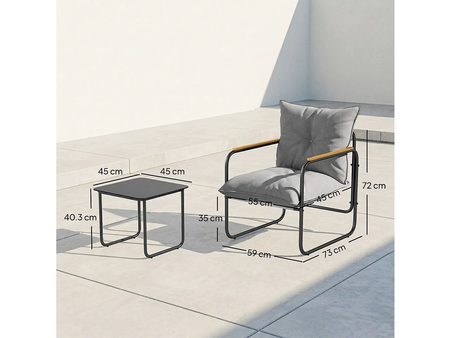 Set bistrò 3 pezzi in metallo grigio scuro