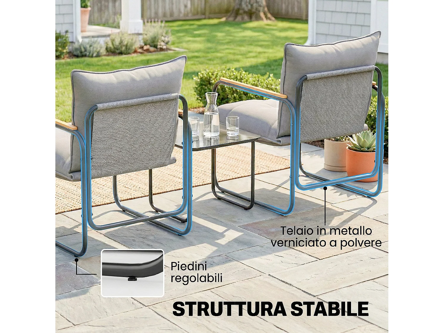 Set bistrò 3 pezzi in metallo grigio scuro