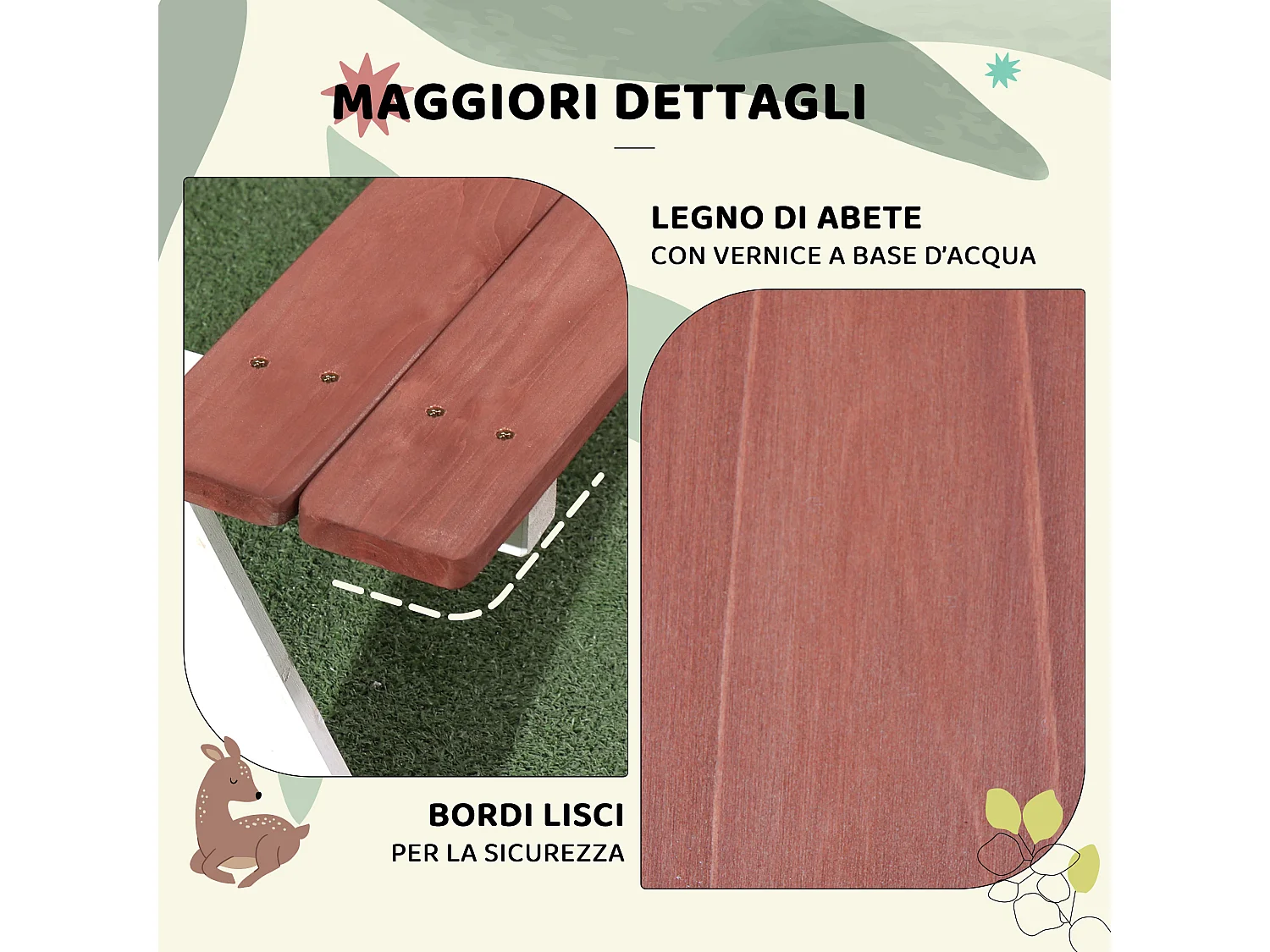 Set tavolo picnic bambini con panche in legno marrone
