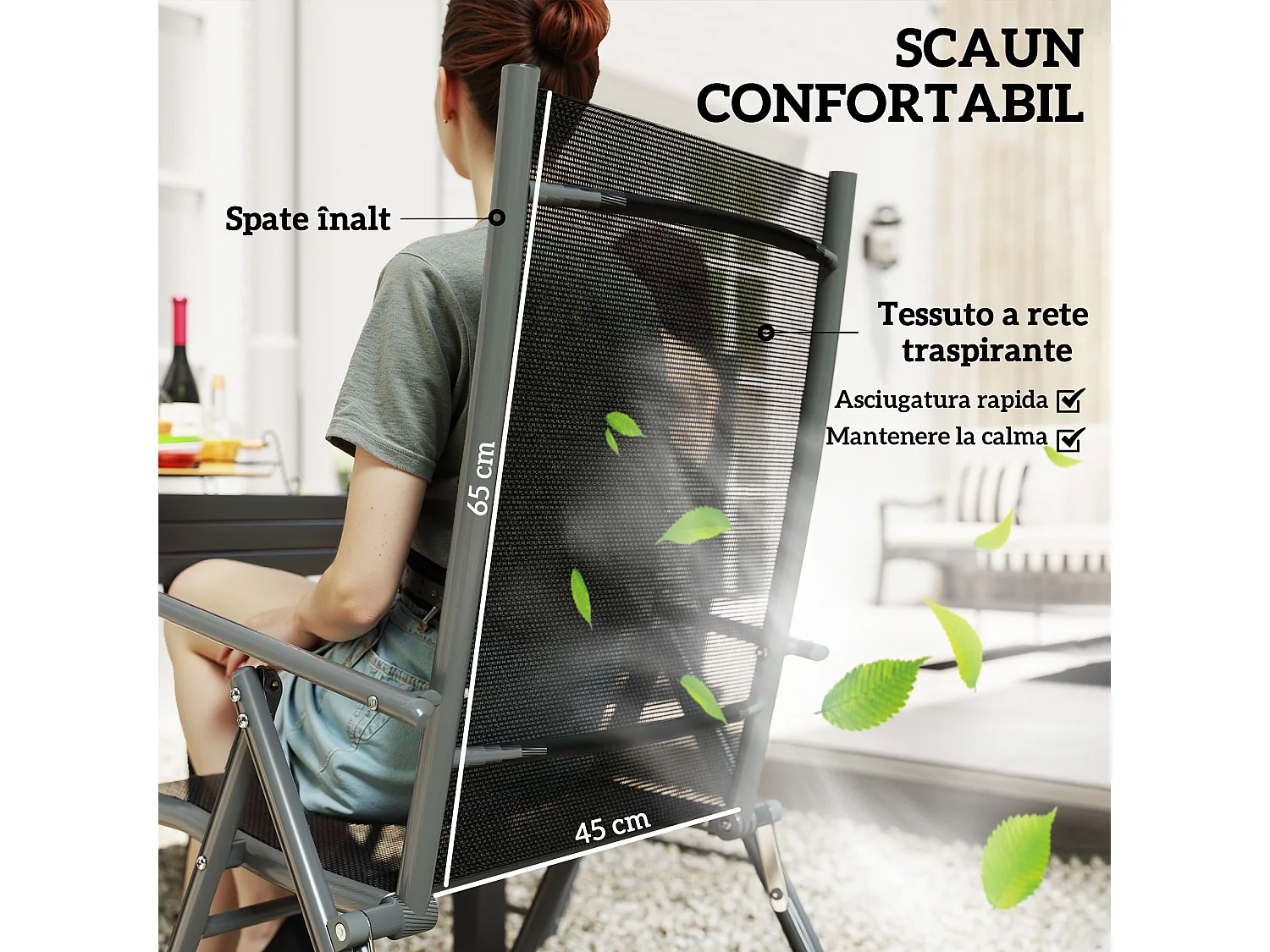 Set da giardino 7 pezzi con 6 sedie pieghevoli e tavolo allungabile