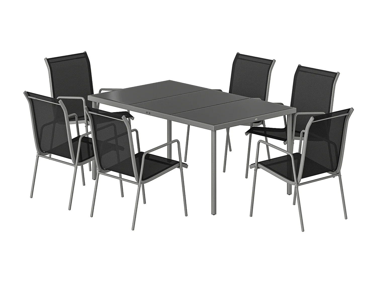 Set da esterno 7pz con 6 sedie e tavolino nero argento