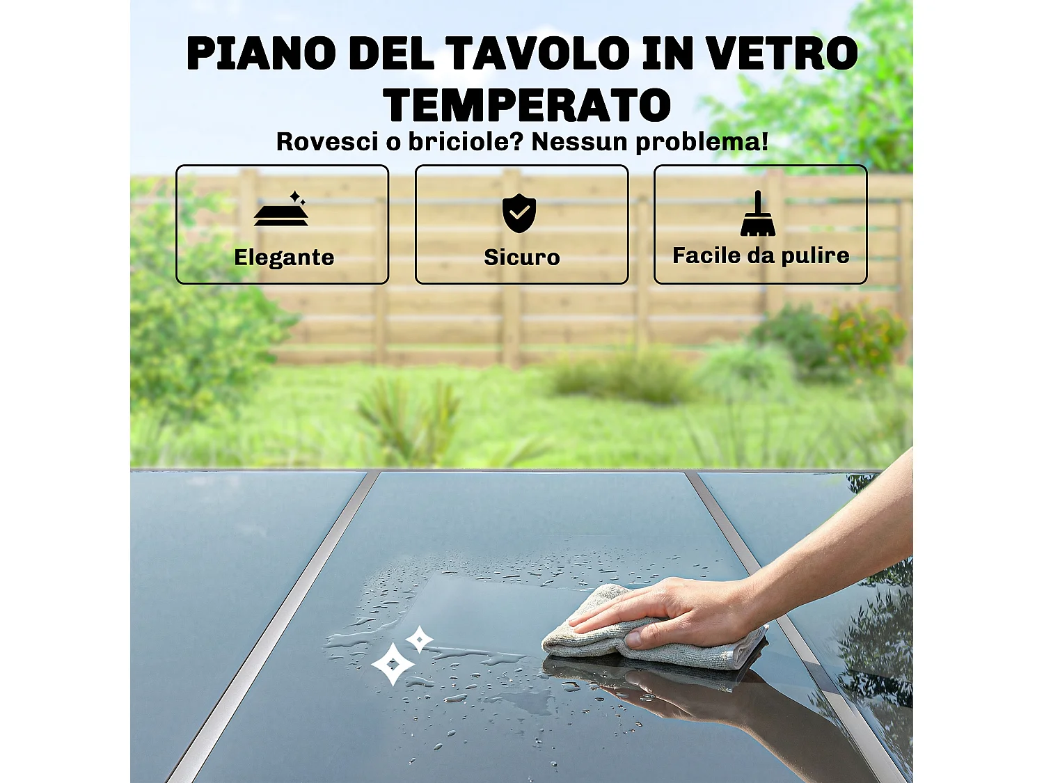 Set da esterno 7pz con 6 sedie e tavolino nero argento