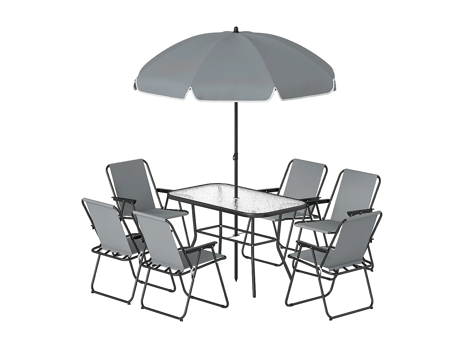 Set da giardino con ombrellone, 6 sedie e tavolo grigio