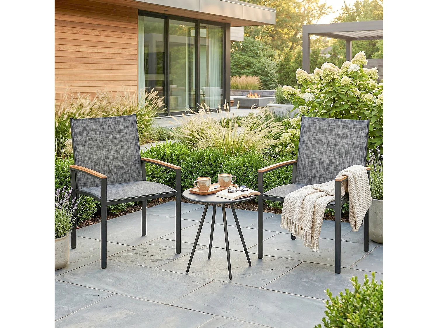 Set bistrò da giardino 3 pezzi in metallo grigio misto
