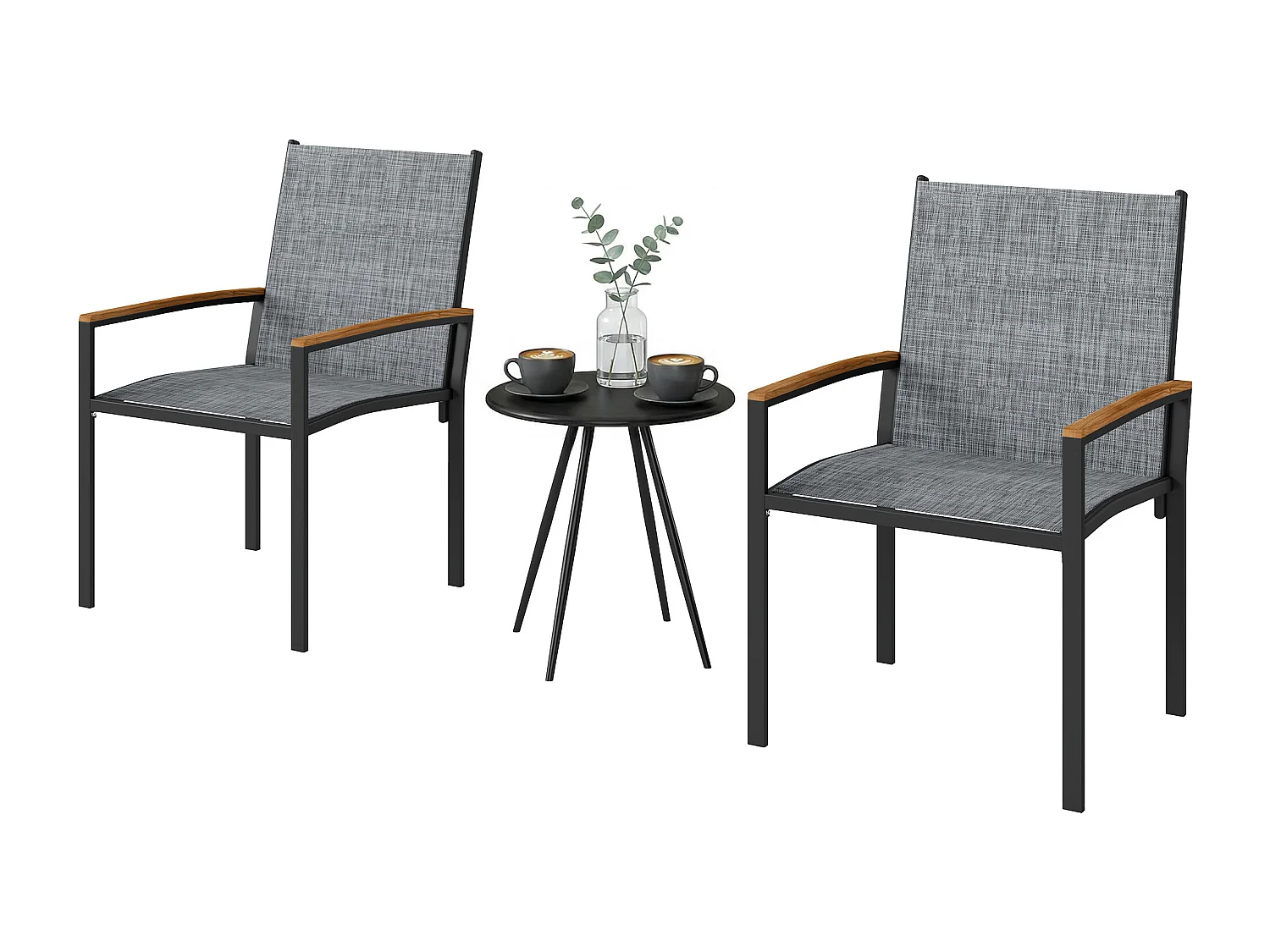 Set bistrò da giardino 3 pezzi in metallo grigio misto