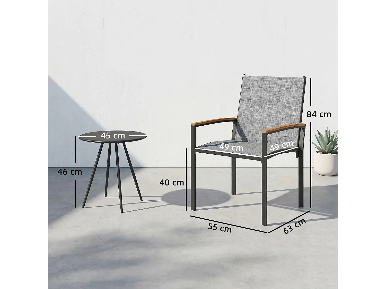 Set bistrò da giardino 3 pezzi in metallo grigio misto