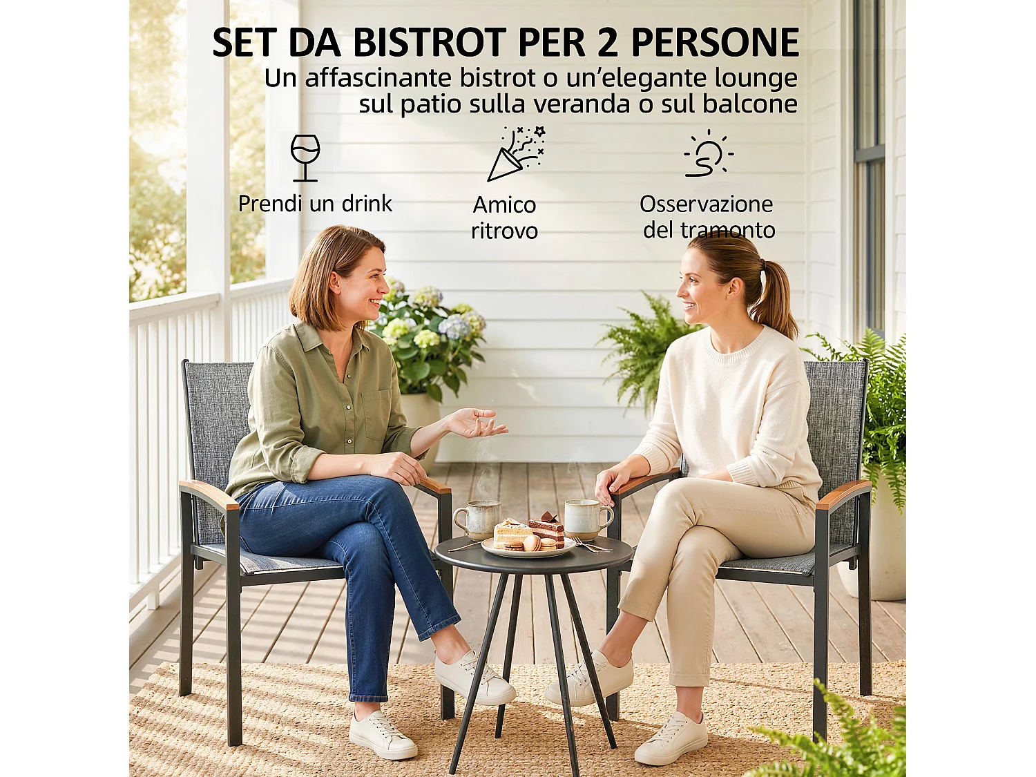 Set bistrò da giardino 3 pezzi in metallo grigio misto