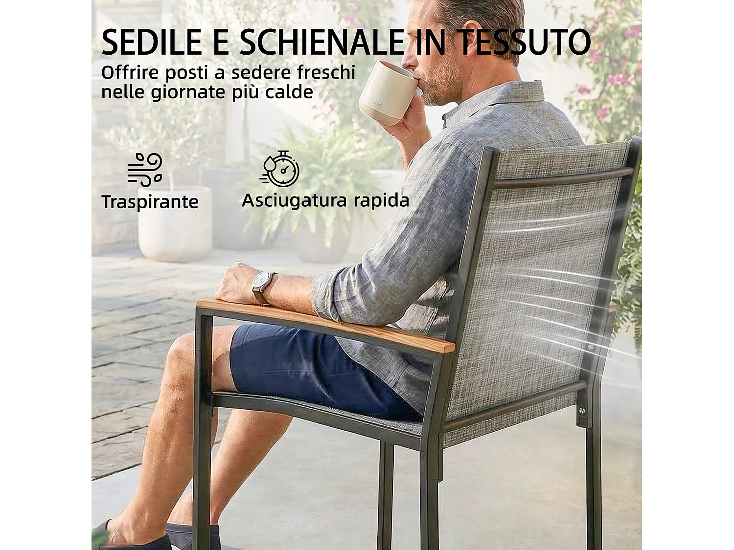 Set bistrò da giardino 3 pezzi in metallo grigio misto