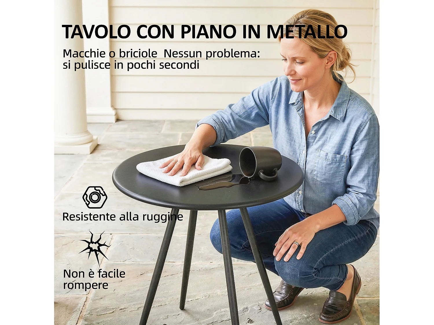 Set bistrò da giardino 3 pezzi in metallo grigio misto