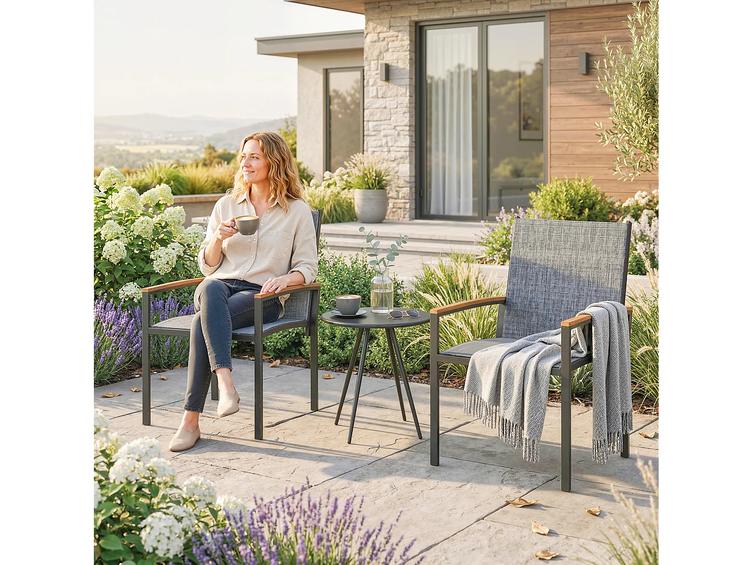 Set bistrò da giardino 3 pezzi in metallo grigio misto