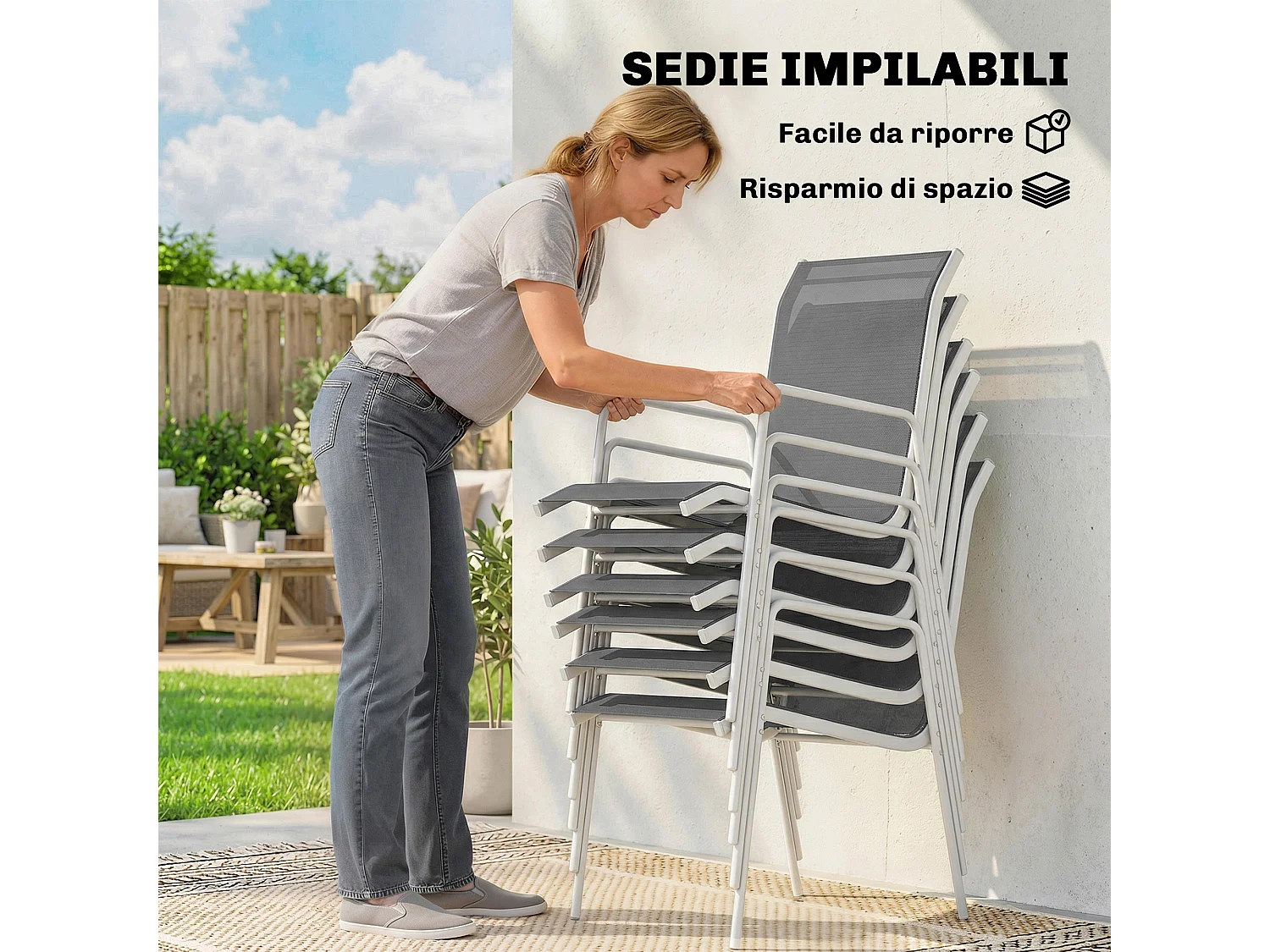 Set da pranzo 7 pezzi metallo e vetro grigio