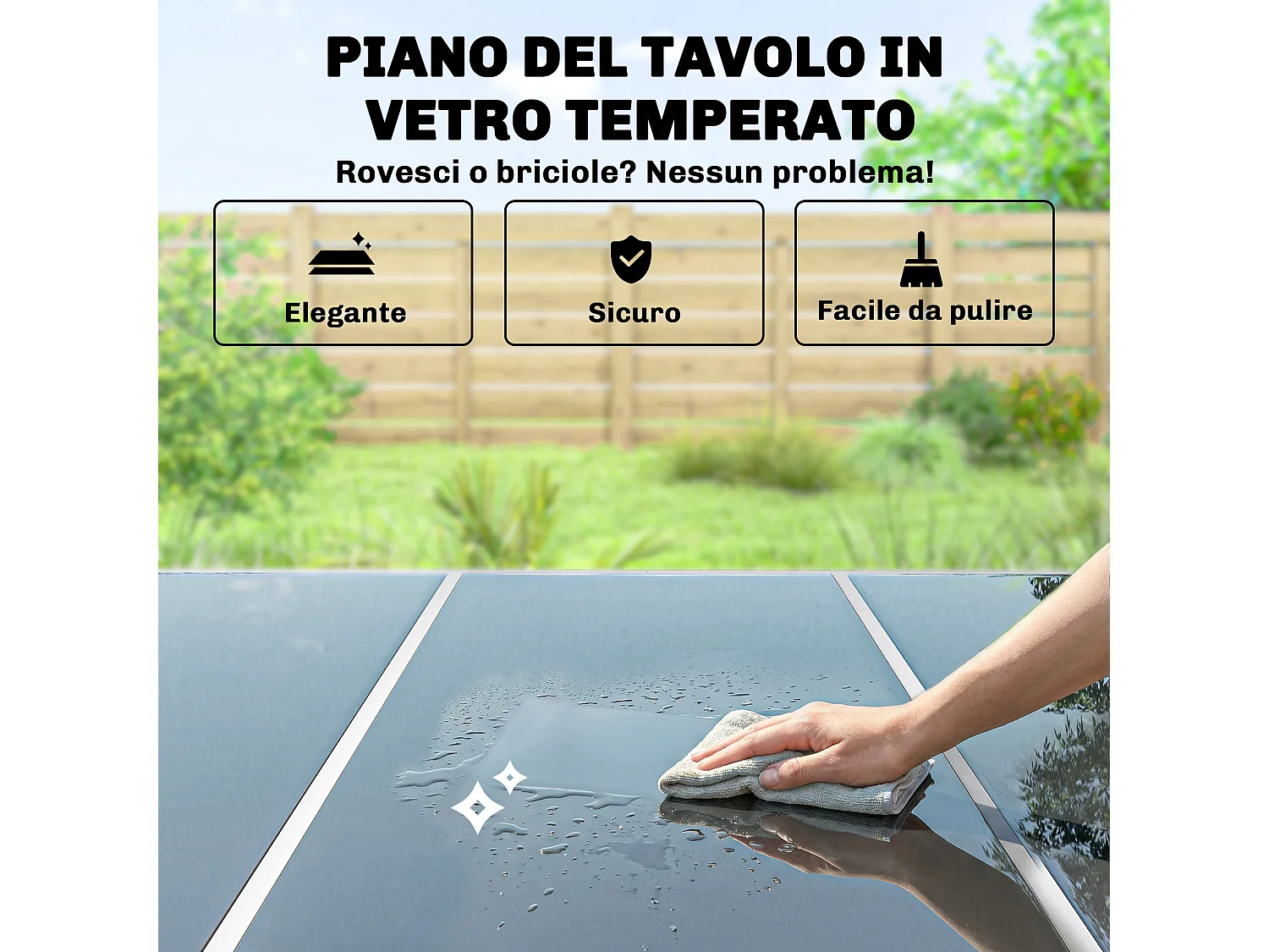 Set da pranzo 7 pezzi metallo e vetro grigio