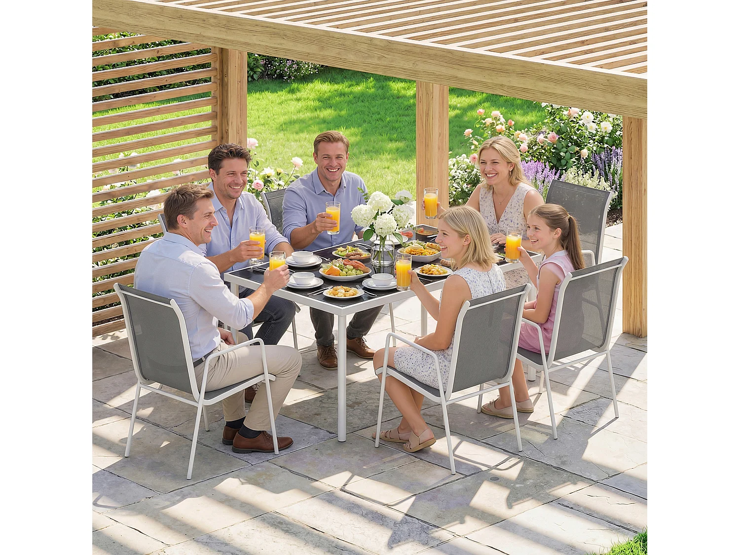 Set da pranzo 7 pezzi metallo e vetro grigio