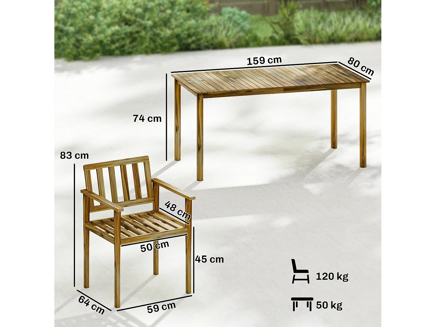 Set da pranzo 5 pezzi in legno di acacia teak