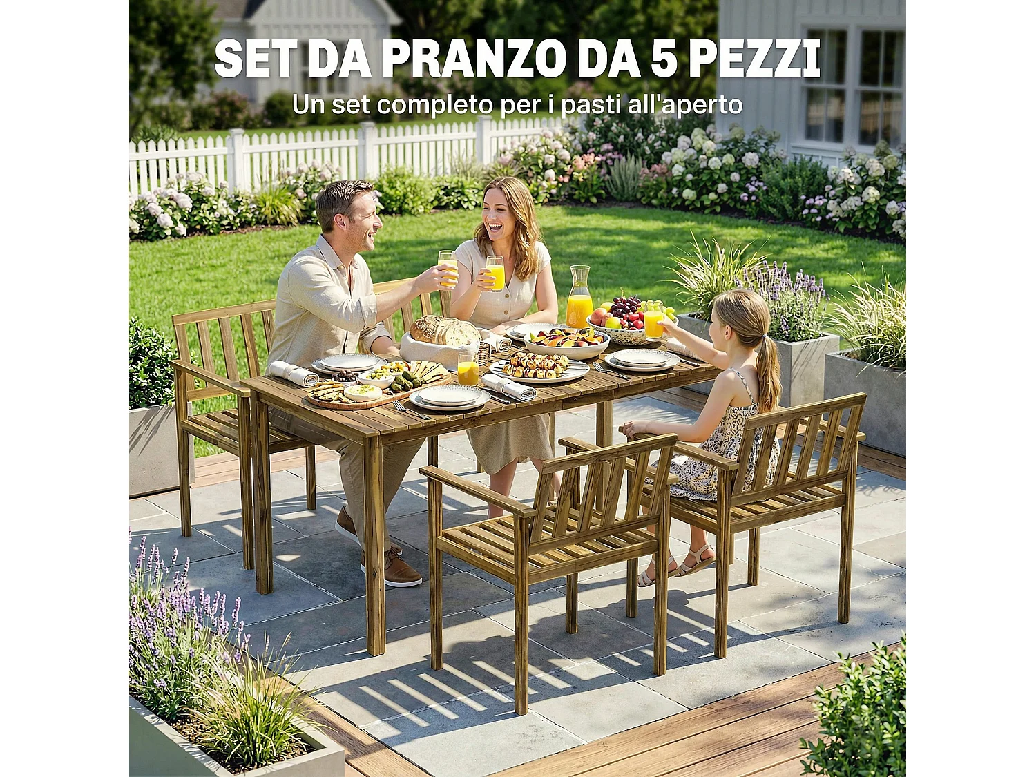 Set da pranzo 5 pezzi in legno di acacia teak