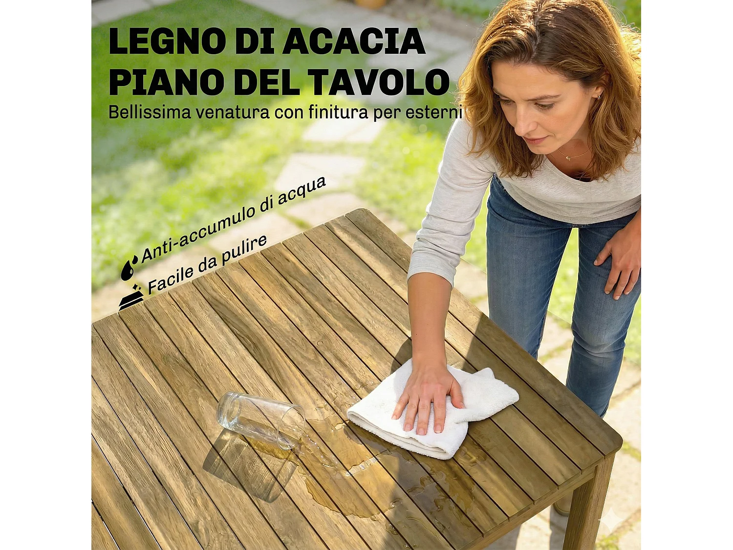 Set da pranzo 5 pezzi in legno di acacia teak