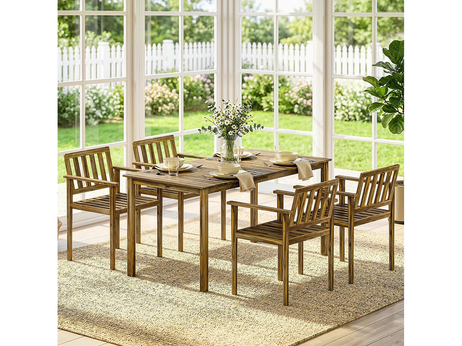 Set da pranzo 5 pezzi in legno di acacia teak
