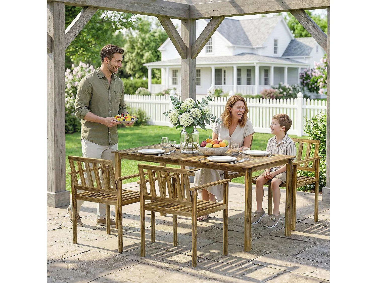 Set da pranzo 5 pezzi in legno di acacia teak