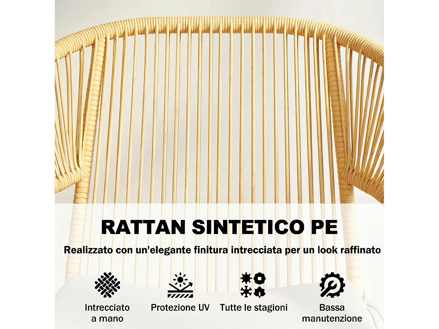 Set da bistrò da 3 pezzi per esterni in rattan e acciaio beige