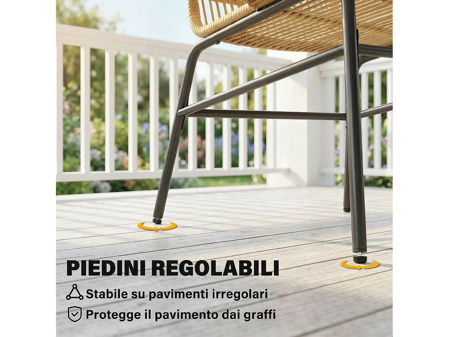 Set da bistrò da 3 pezzi per esterni in rattan e acciaio beige