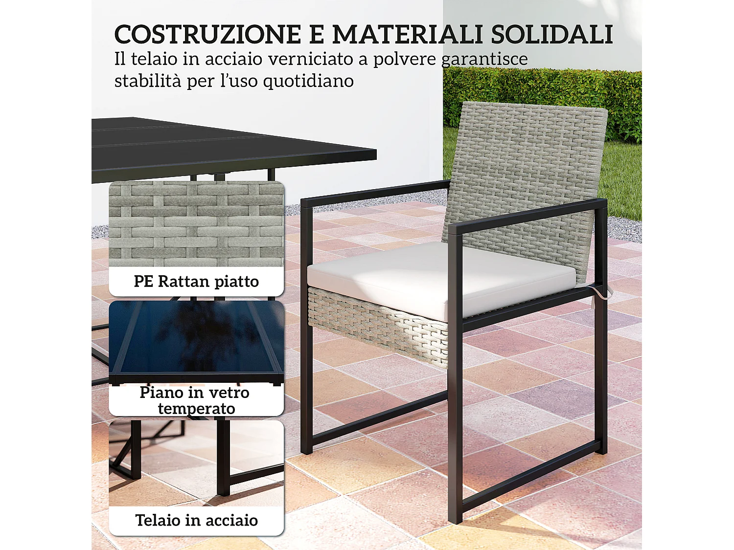 Set da pranzo 11 pezzi da giardino in rattan grigio
