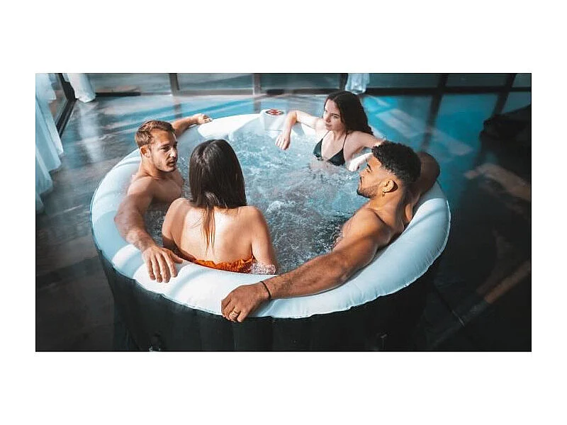 SUNSPA Okrągły Nadmuchiwany Basen z Hydromasażem dla 4 Osób z 130 Mikro Dyszami i Chromoterapią