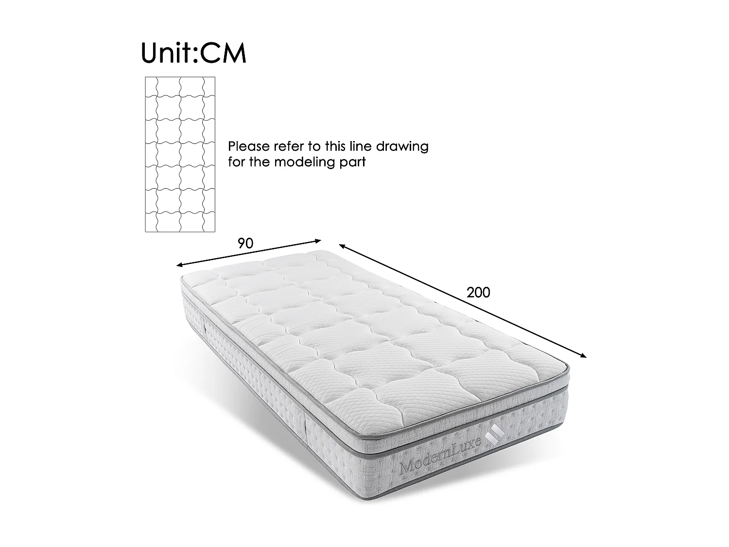 Matelas à ressorts - 90 x 200 cm - 7 zones - en mousse froide de 25 cm d'épaisseur - Polyester - blanc
