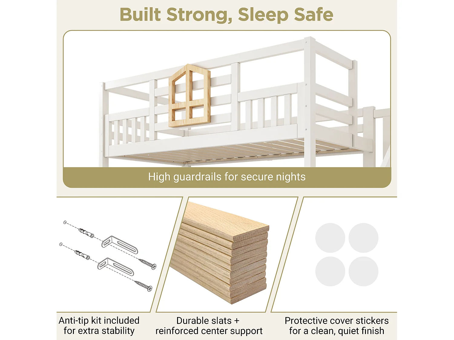 Children's bunk bed - 90 x 190 + 135 x 190 cm - with storage ladder + hydraulic chest - wood - natural + white