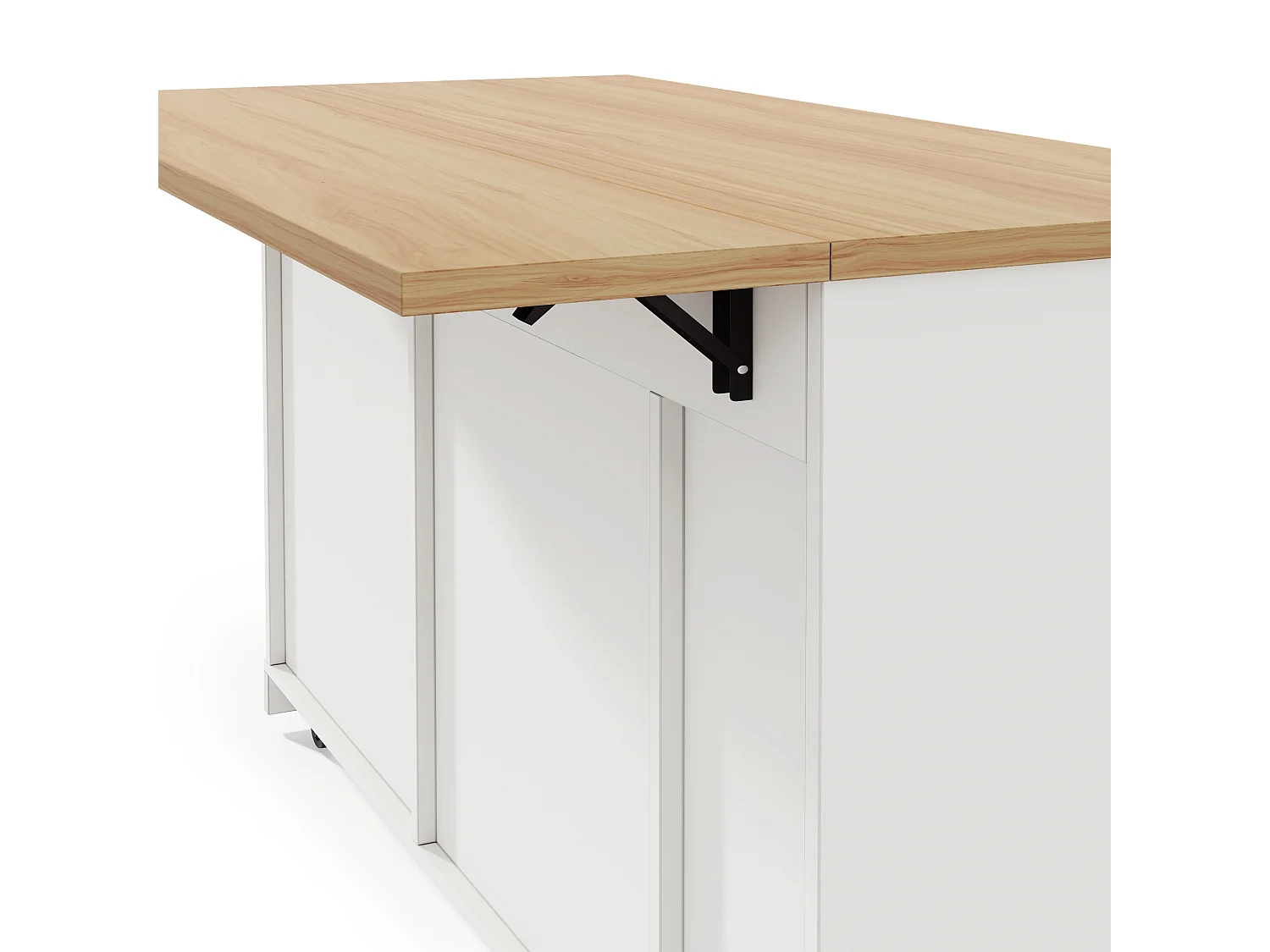 Îlot de cuisine à roulettes - 120 x 45/70 x 93.5 cm - avec plateau rabattable + meuble pour poubelle + 2 tiroirs - MDF - blanc