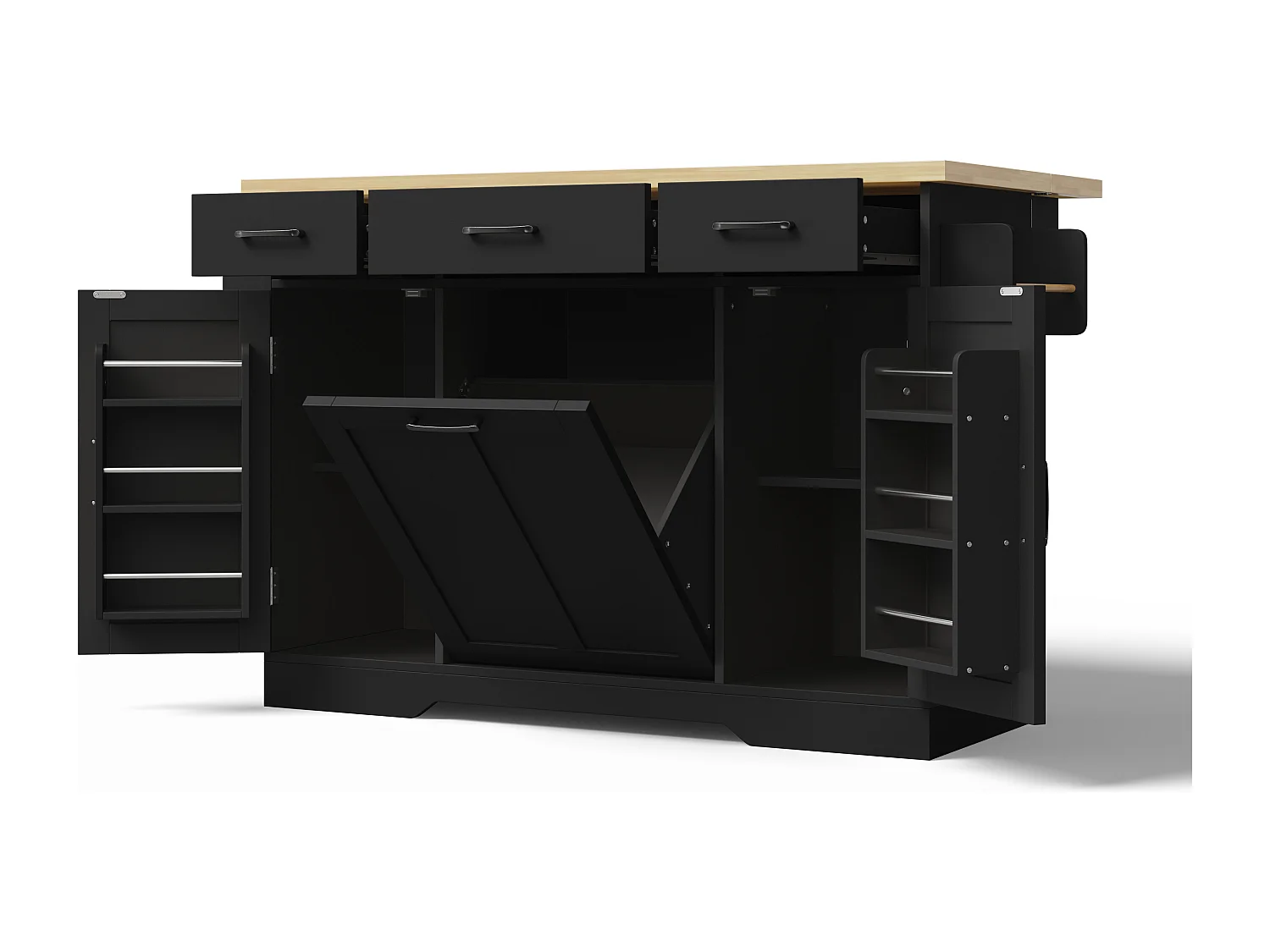 Îlot de cuisine mobile - 120 x 45/70 x 87 cm - avec plateau rabattable + tiroirs et portes - MDF - noir