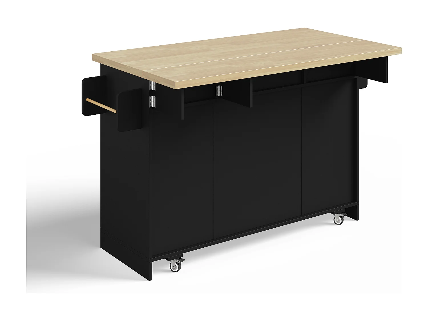 Îlot de cuisine mobile - 120 x 45/70 x 87 cm - avec plateau rabattable + tiroirs et portes - MDF - noir