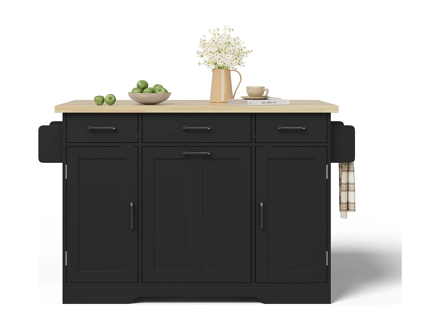 Îlot de cuisine mobile - 120 x 45/70 x 87 cm - avec plateau rabattable + tiroirs et portes - MDF - noir