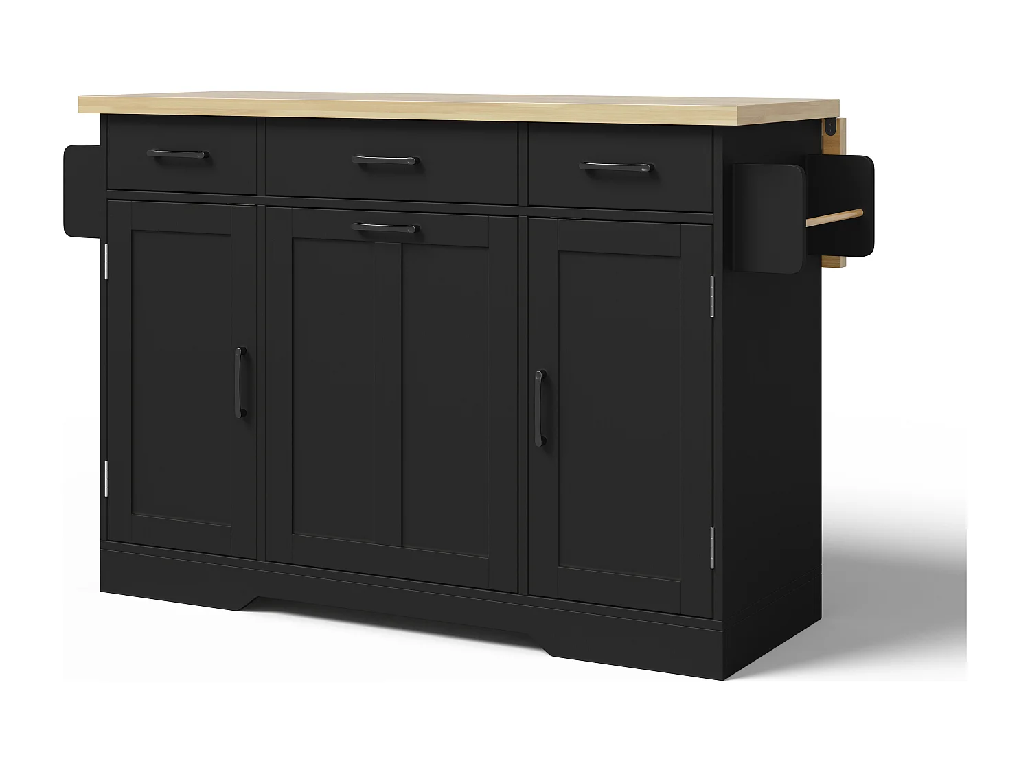 Îlot de cuisine mobile - 120 x 45/70 x 87 cm - avec plateau rabattable + tiroirs et portes - MDF - noir