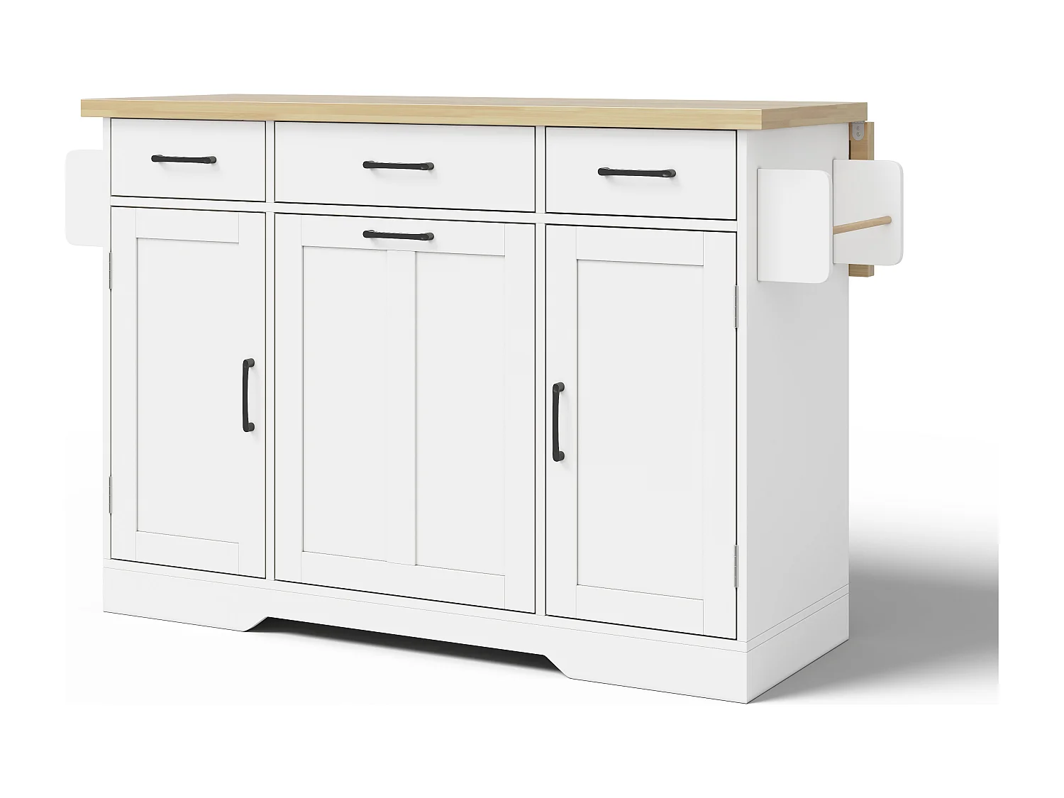 Îlot de cuisine mobile - 120 x 45/70 x 87 cm - avec plateau rabattable + tiroirs et portes - MDF - blanc